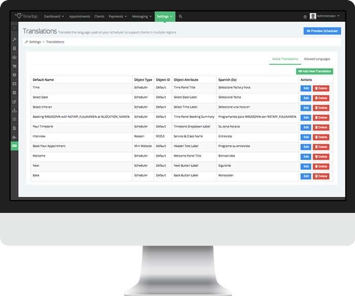 Pinpoint the parts of your scheduler that need translations